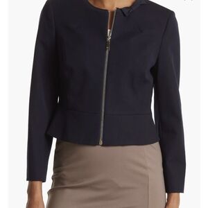 Ted Baker | JANNI Bow Neck Jacket Blazer Navy Size 2 Zip Cuffs Stretch